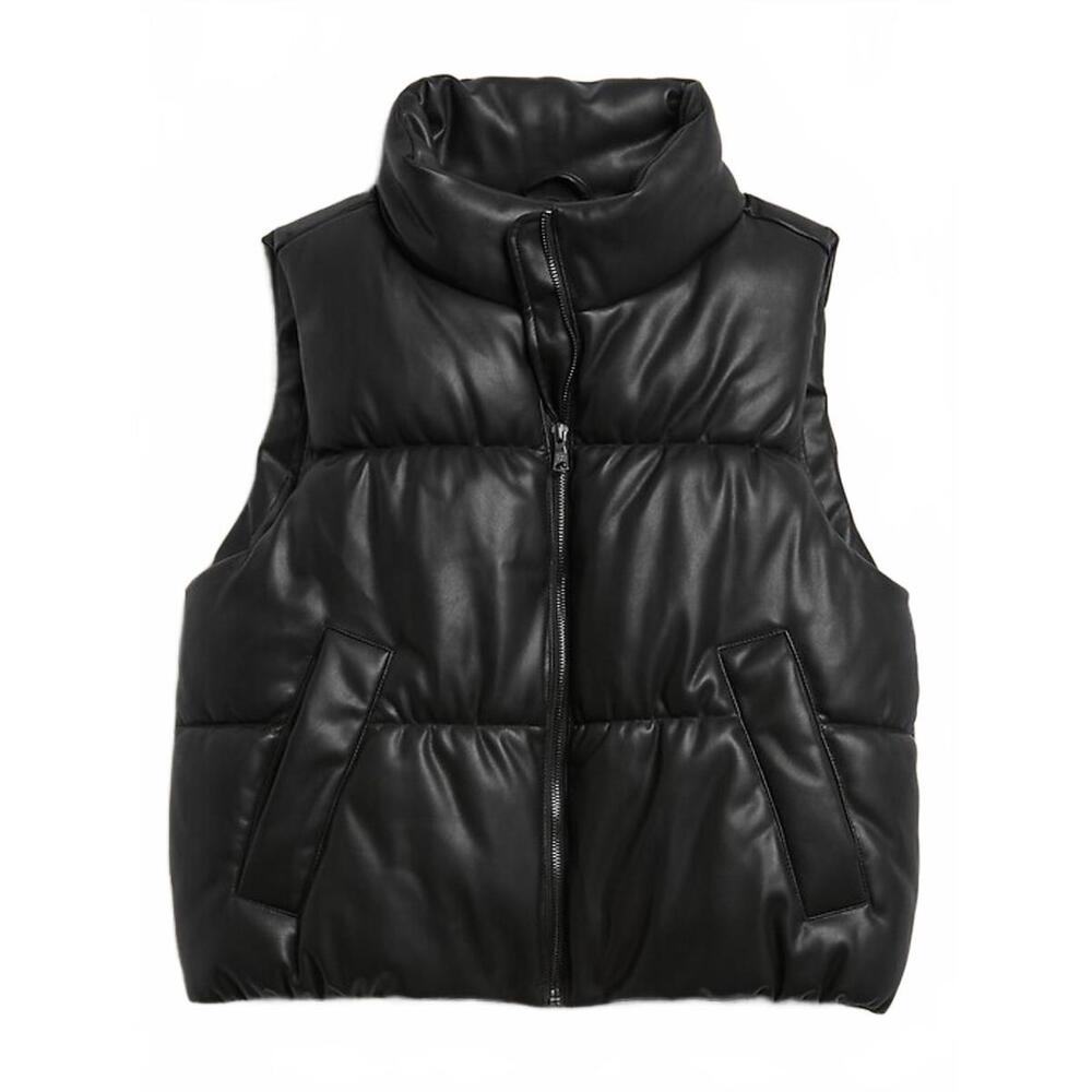 NWT Banana Republic Black Vegan Leather Puffer Zip Up Vest- Size XS - Picture 2 of 9